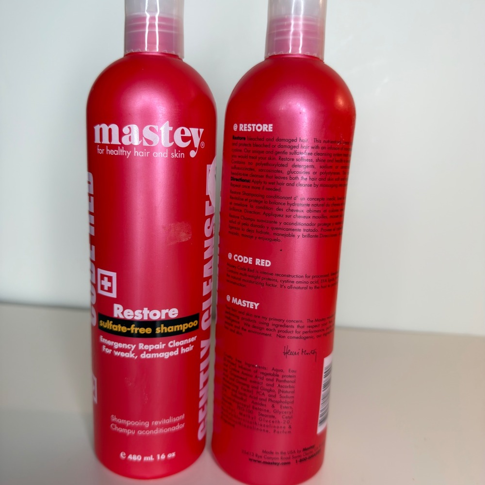 Mastey Restore Sulfate-Free Shampoo 16oz Set of 2 Emergency Repair Damaged Hair